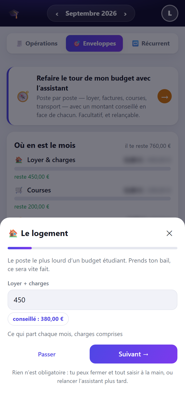 L'assistant budget : le poste logement avec montant conseillé