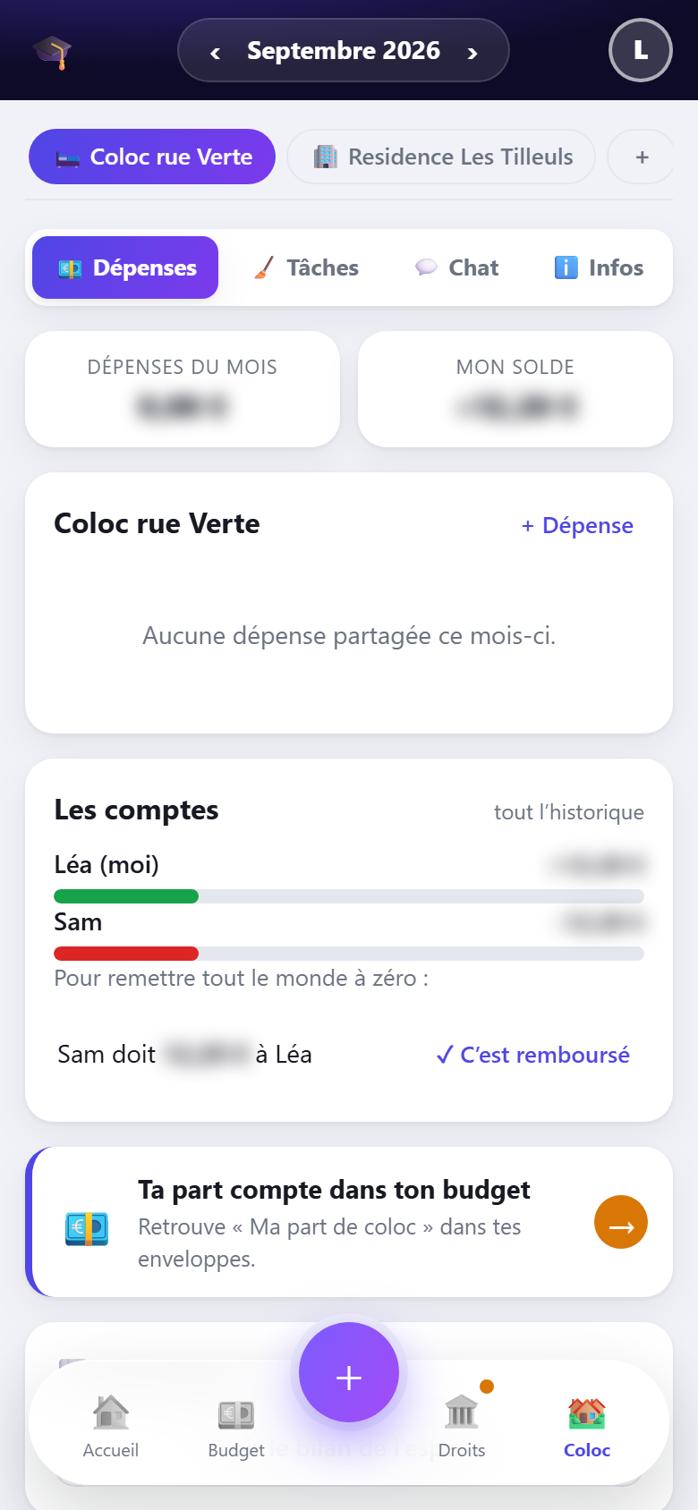 La vie de coloc : dépenses partagées et comptes
